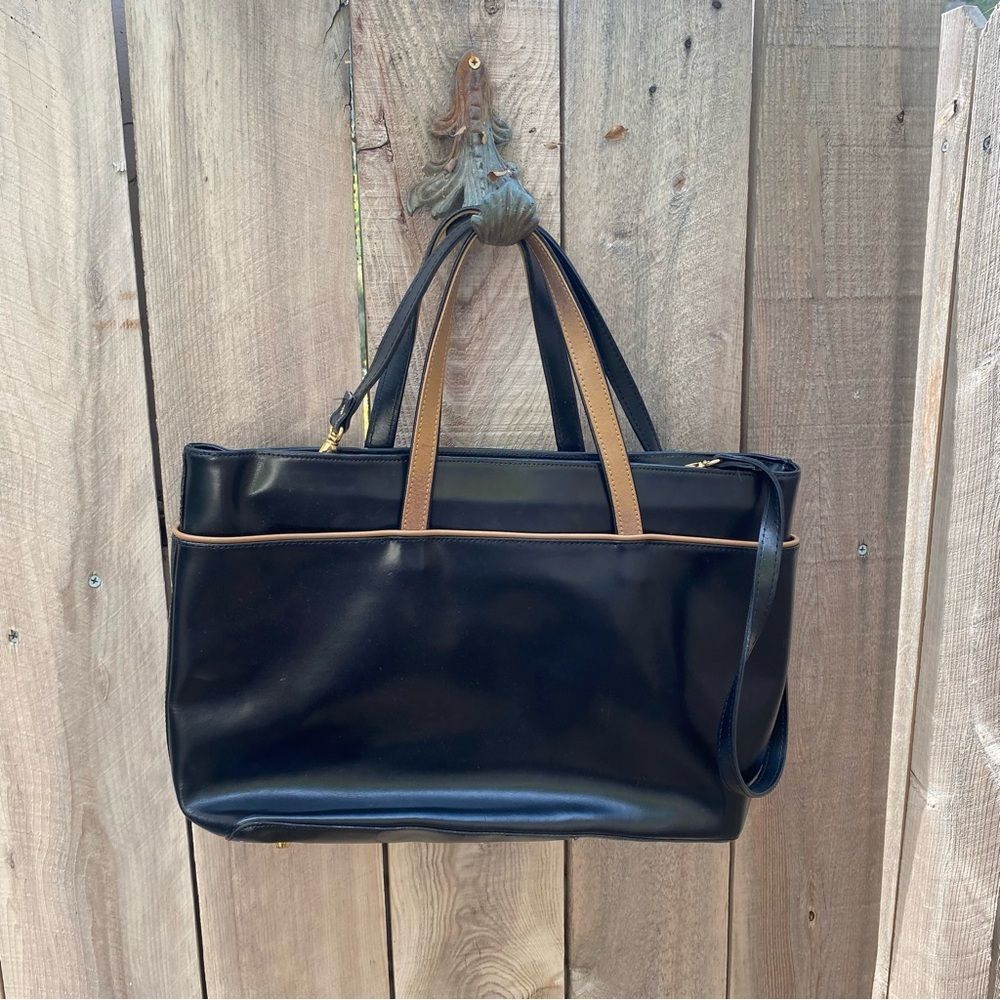 Focus Paris black and Brown vintage Leather Tote Bag